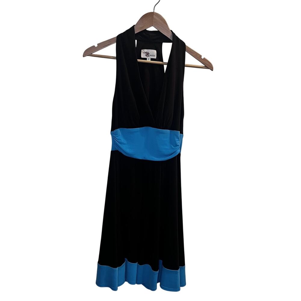 Roulette Dress Womens Size 4 Brown Blue Halter Fit Flare Cocktail‎ Party Y2k